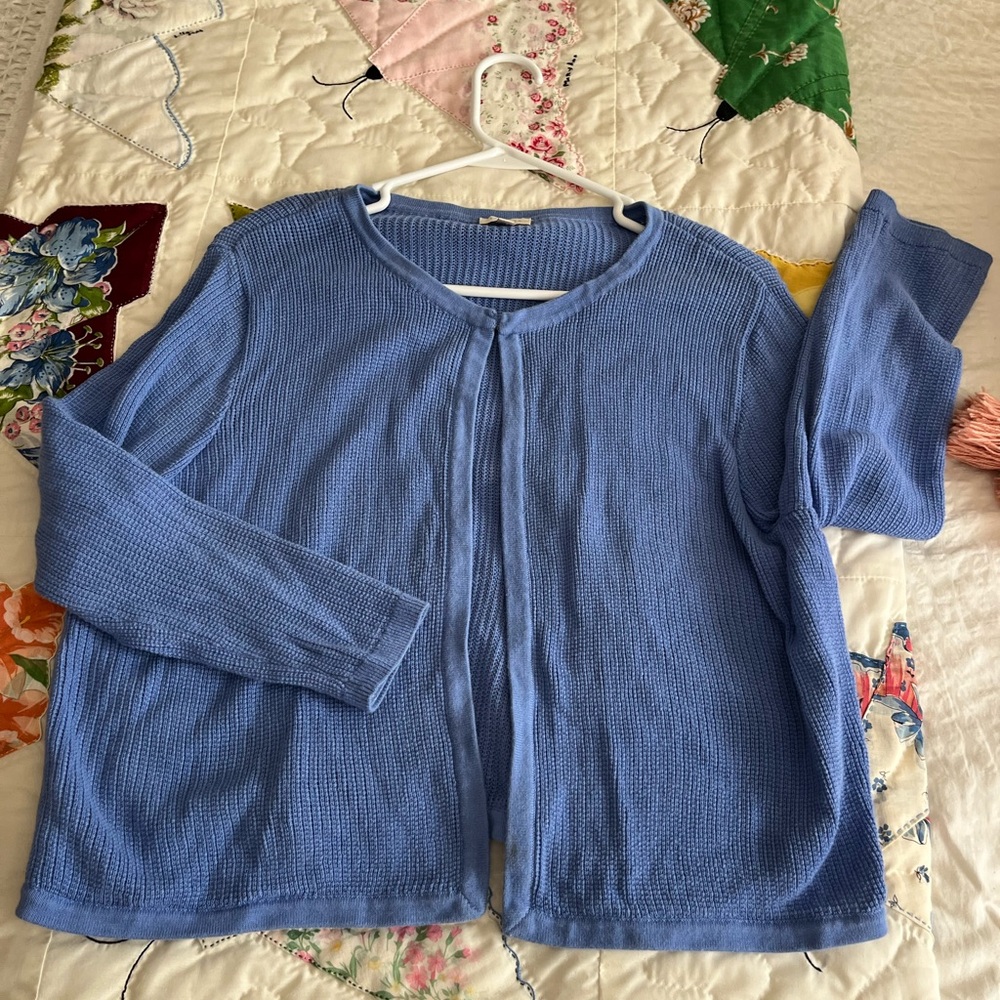 Talbots Navy Chino Pants with Blue and White Embroidery and matching Cardigan - Picture 2 of 9